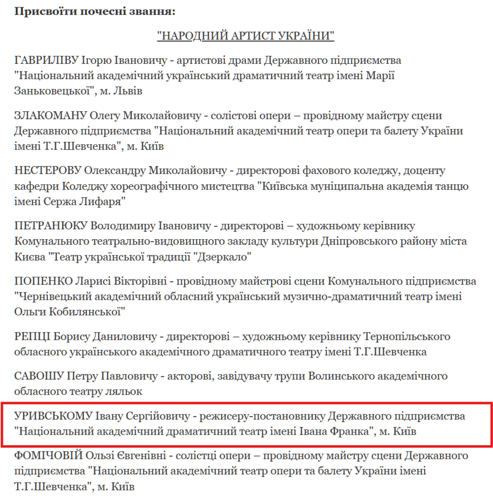 Режиссер "Конотопской ведьмы" Иван Урывский стал народным артистом Украины